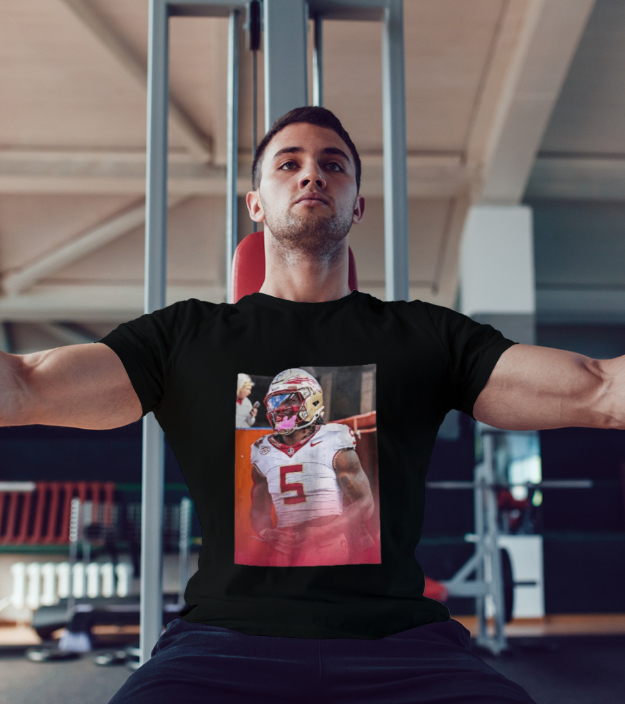 Florida State Seminoles NCAA Football Player Pink Mouthguard Red Gradient T-Shirt