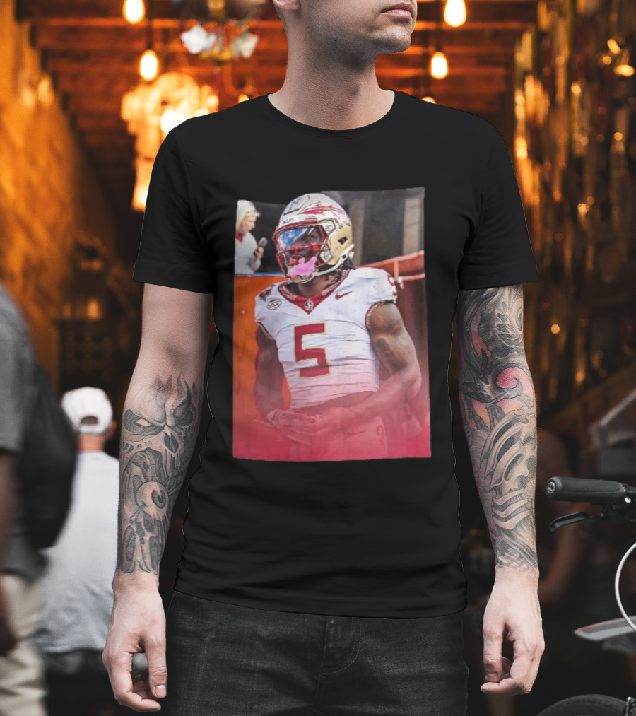 Florida State Seminoles NCAA Football Player Pink Mouthguard Red Gradient T-Shirt