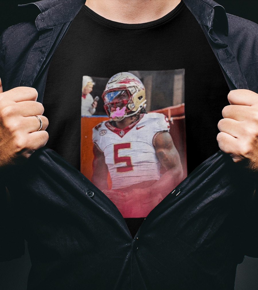 Florida State Seminoles NCAA Football Player Pink Mouthguard Red Gradient T-Shirt