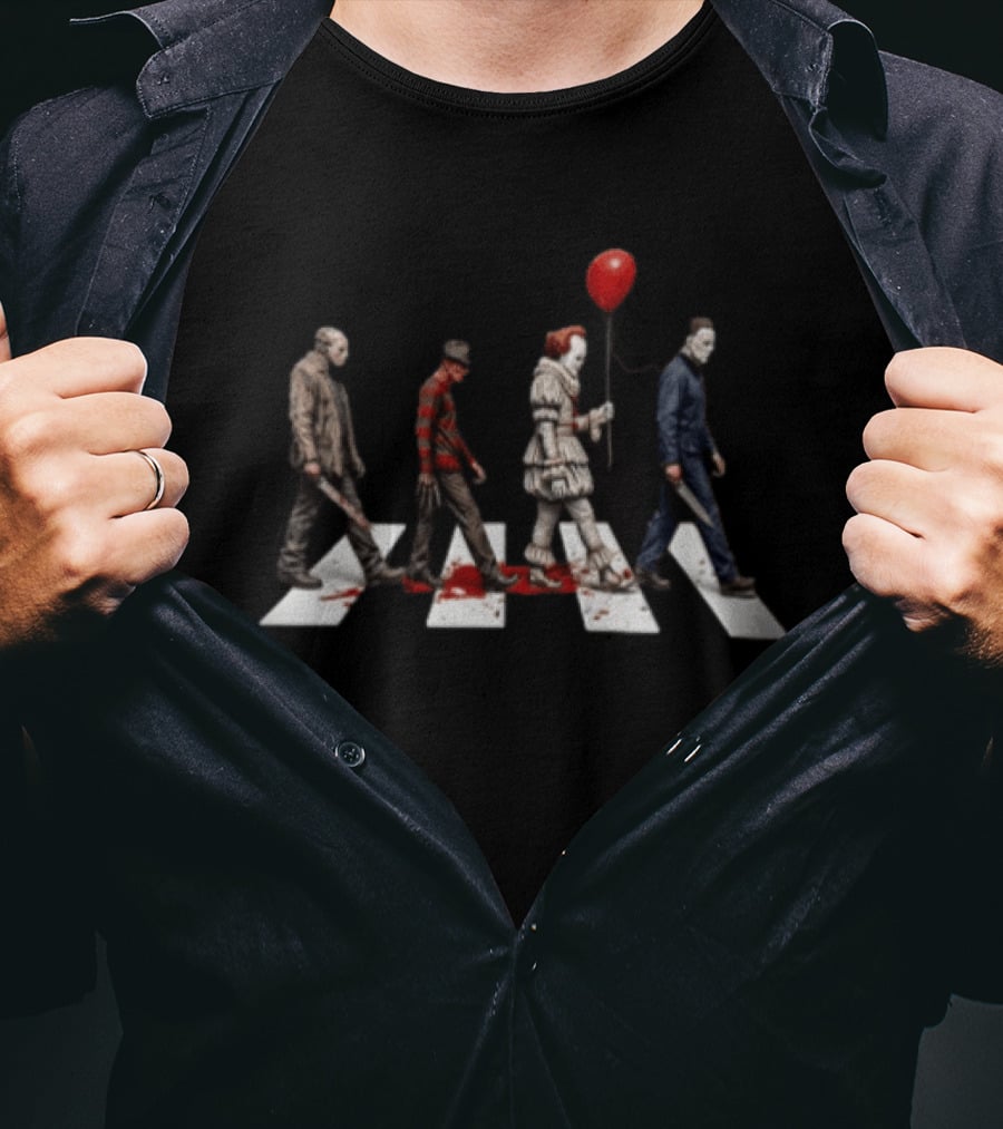 Abbey Road Horror Walk Jason Freddy Pennywise Michael Myers T-Shirt