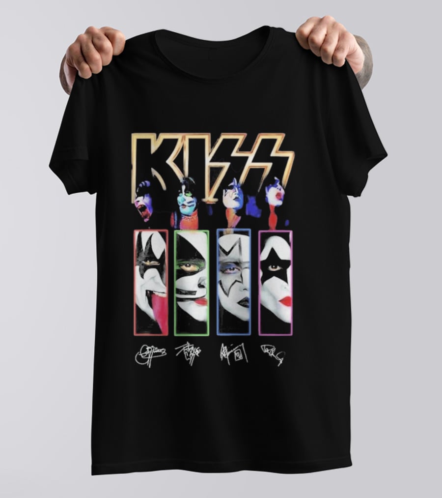 KISS Band Members Faces And Autographs Signature T-Shirt
