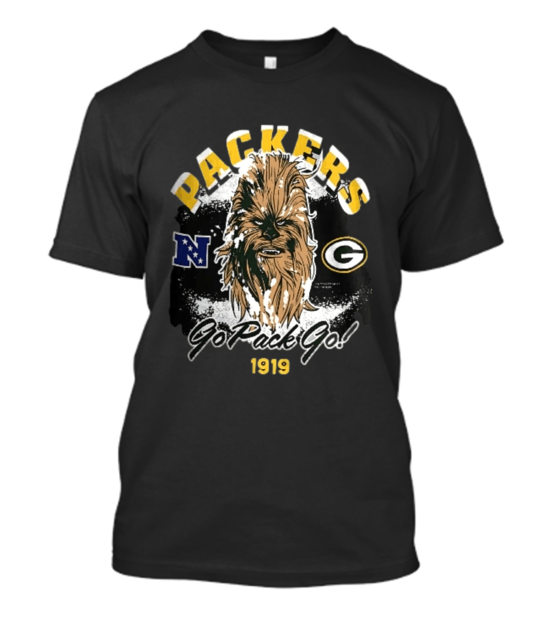 Packers Chewbacca Face Go Pack Go 1919 Snow Splatter T-Shirt