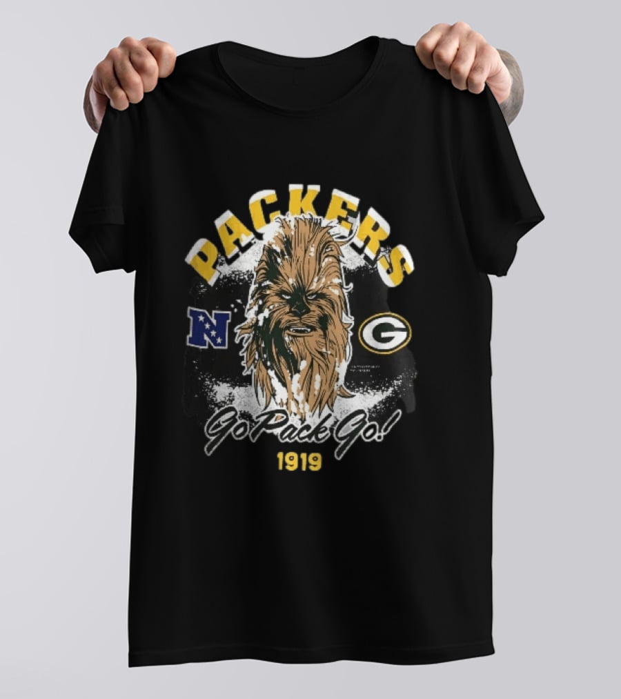 Packers Chewbacca Face Go Pack Go 1919 Snow Splatter T-Shirt