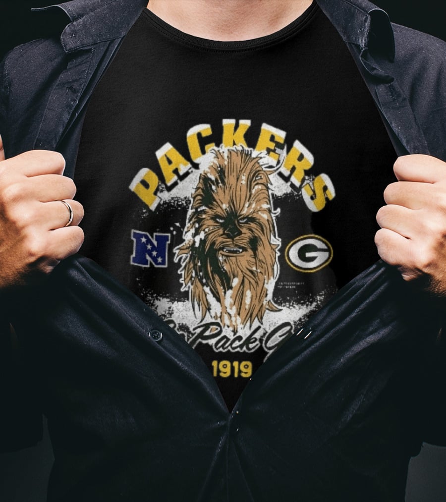 Packers Chewbacca Face Go Pack Go 1919 Snow Splatter T-Shirt