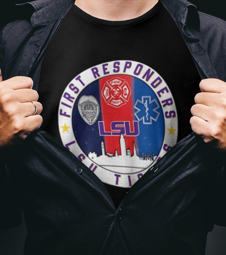 LSU Tigers First Responders Never Forget 9.11 Police Fire Dept EMT Skyline T-Shirt