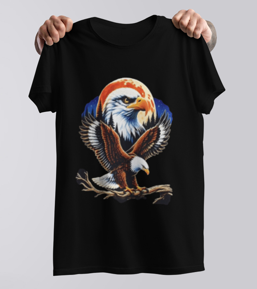 Majestic Bald Eagle With Full Moon And Forest T-Shirt