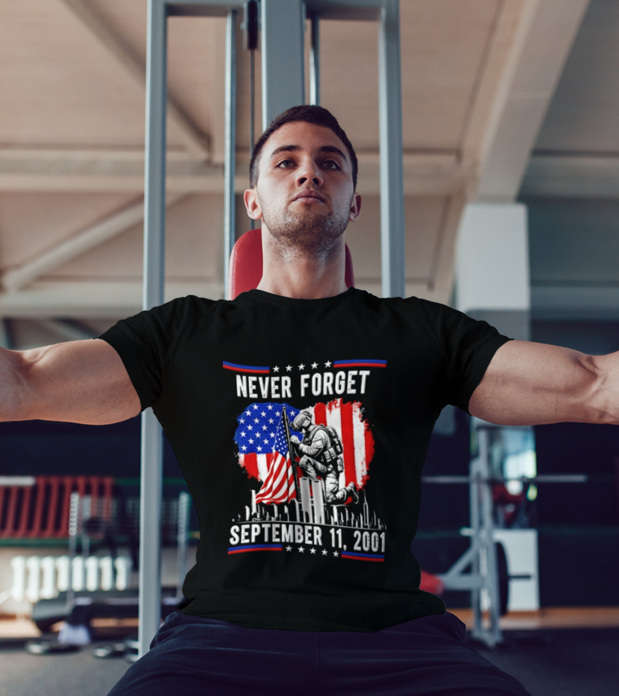 Never Forget September 11 2001 Soldier American Flag Memorial T-Shirt