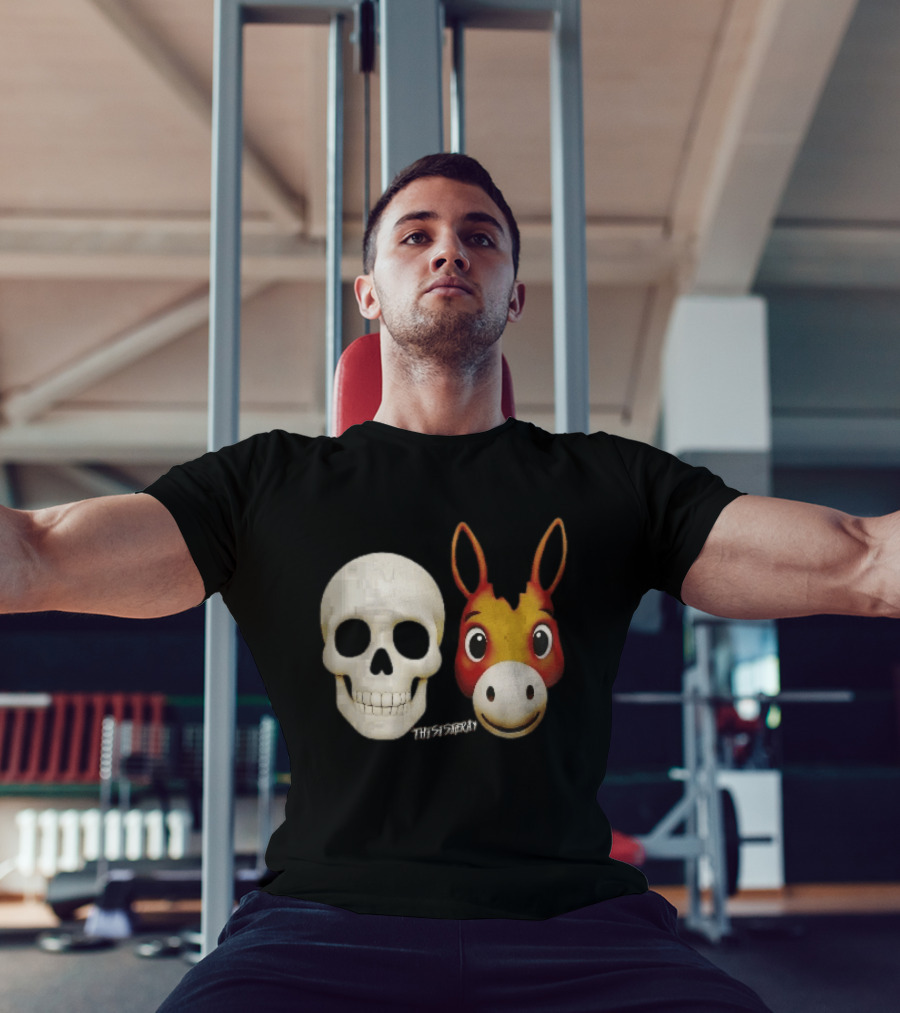 Thisistheray Human Skull And Donkey Emoji Heads T-Shirt