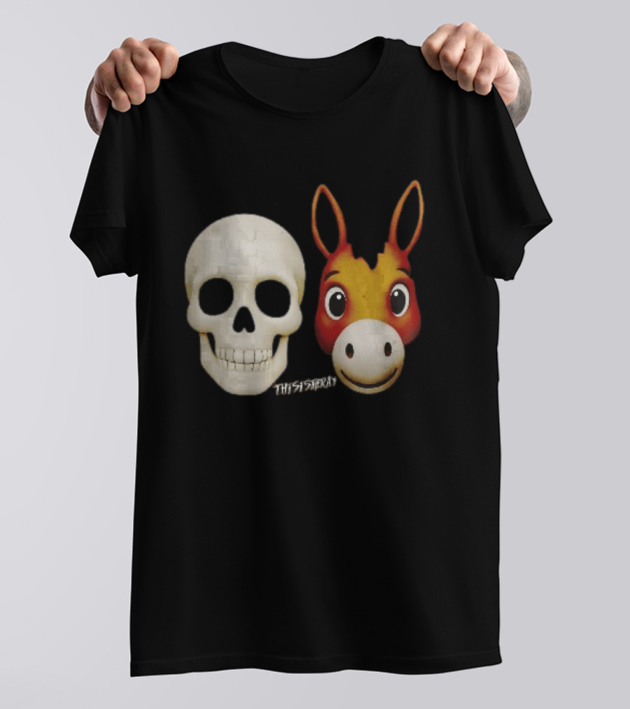 Thisistheray Human Skull And Donkey Emoji Heads T-Shirt