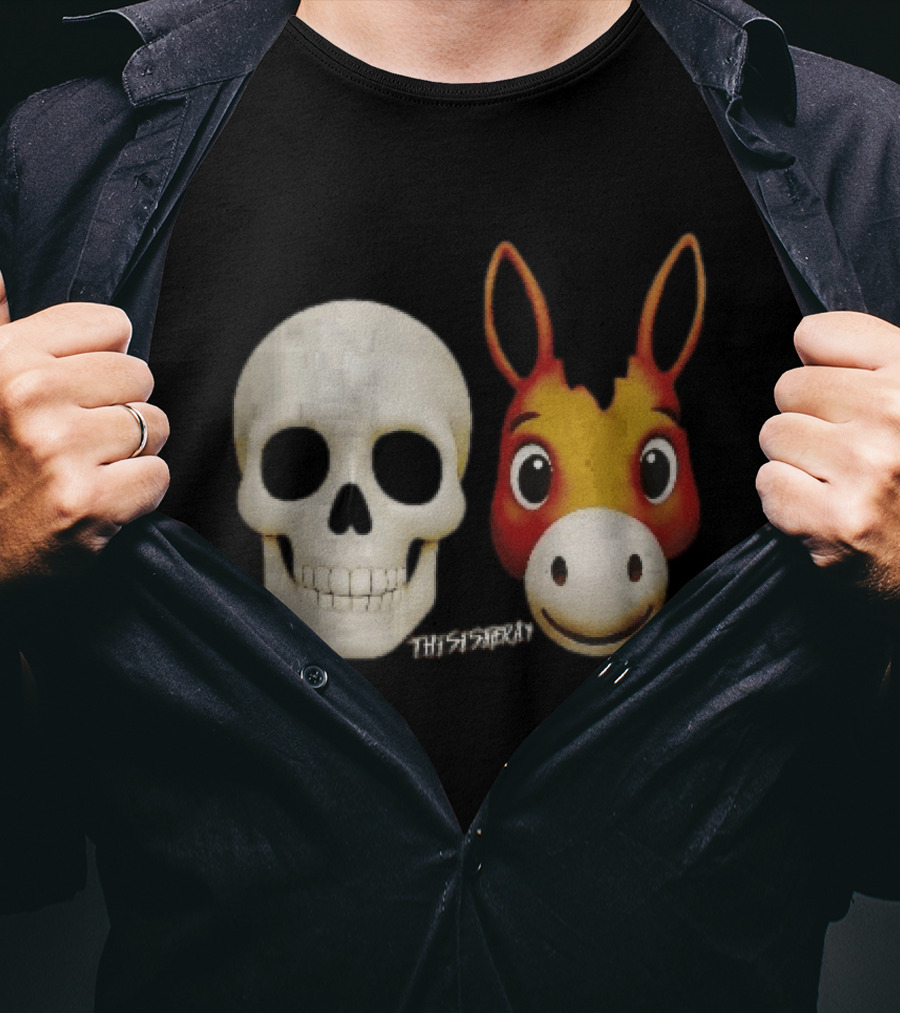 Thisistheray Human Skull And Donkey Emoji Heads T-Shirt