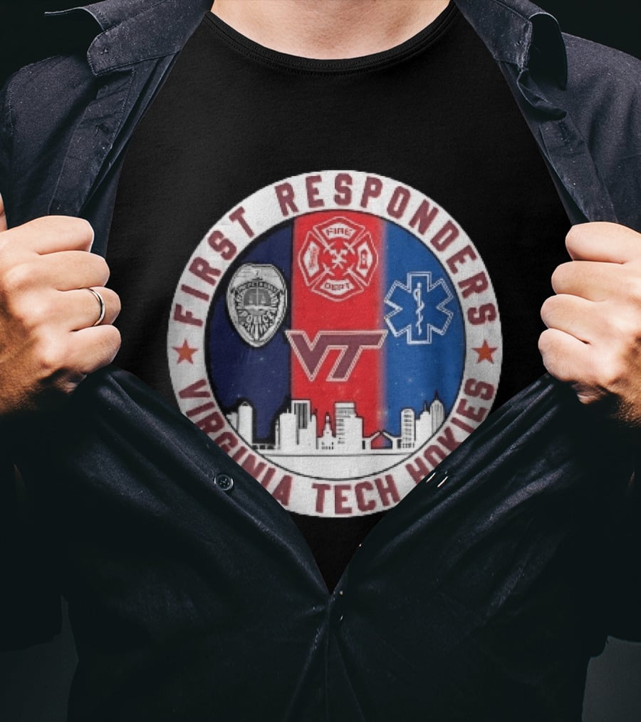 Virginia Tech Hokies First Responders Police Fire Dept EMS Star Skyline T-Shirt