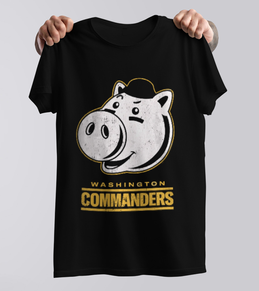 Washington Commanders Distressed Cartoon Pig Hog Hat T-Shirt