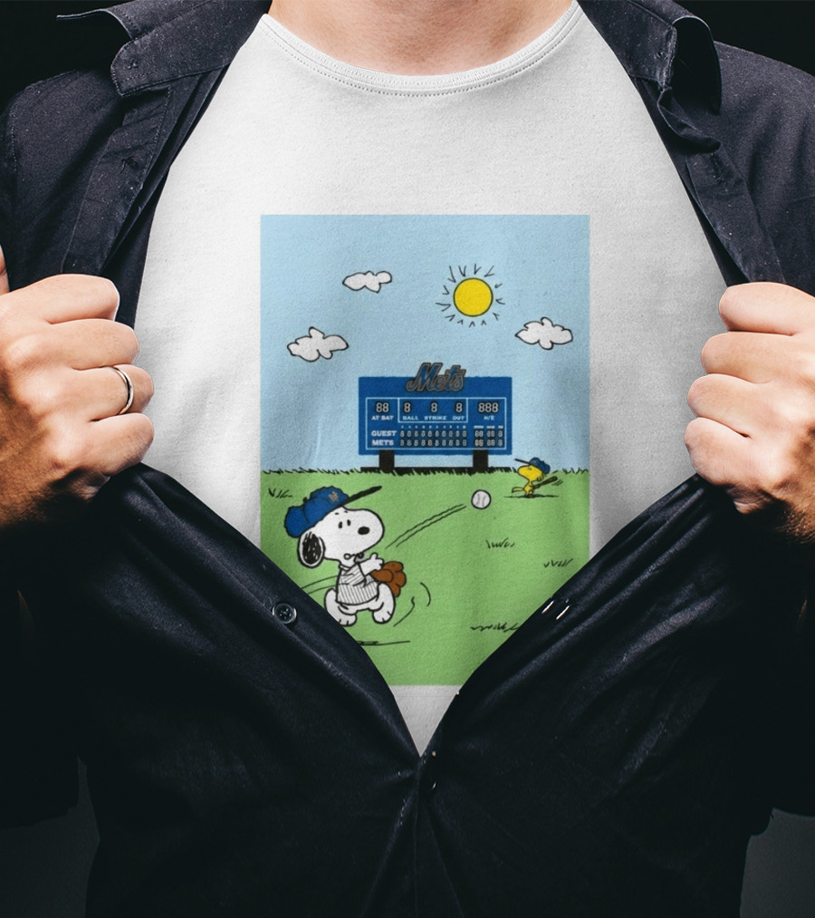 2026 Mets Snoopy Woodstock Baseball Game Scoreboard T-Shirt