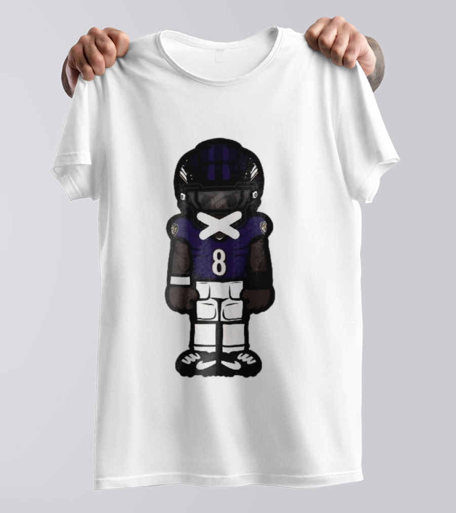 Baltimore Ravens Cartoon Caricature Number 8 Taped Mouth Football Player T-Shirt