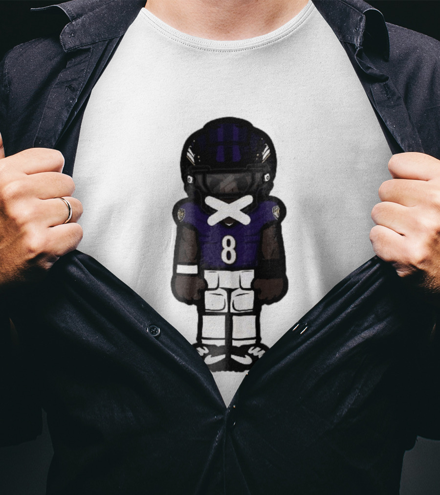 Baltimore Ravens Cartoon Caricature Number 8 Taped Mouth Football Player T-Shirt