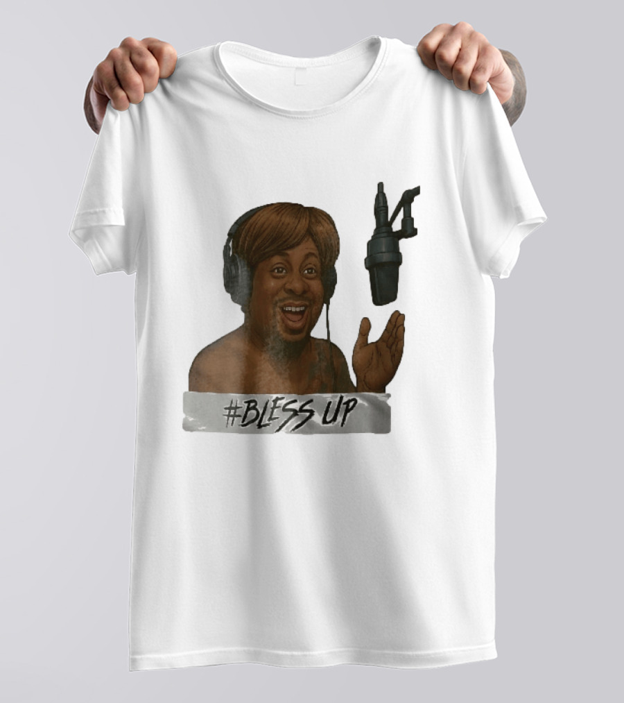 Bless Up Smiling Man Headphones Microphone Caricature T-Shirt