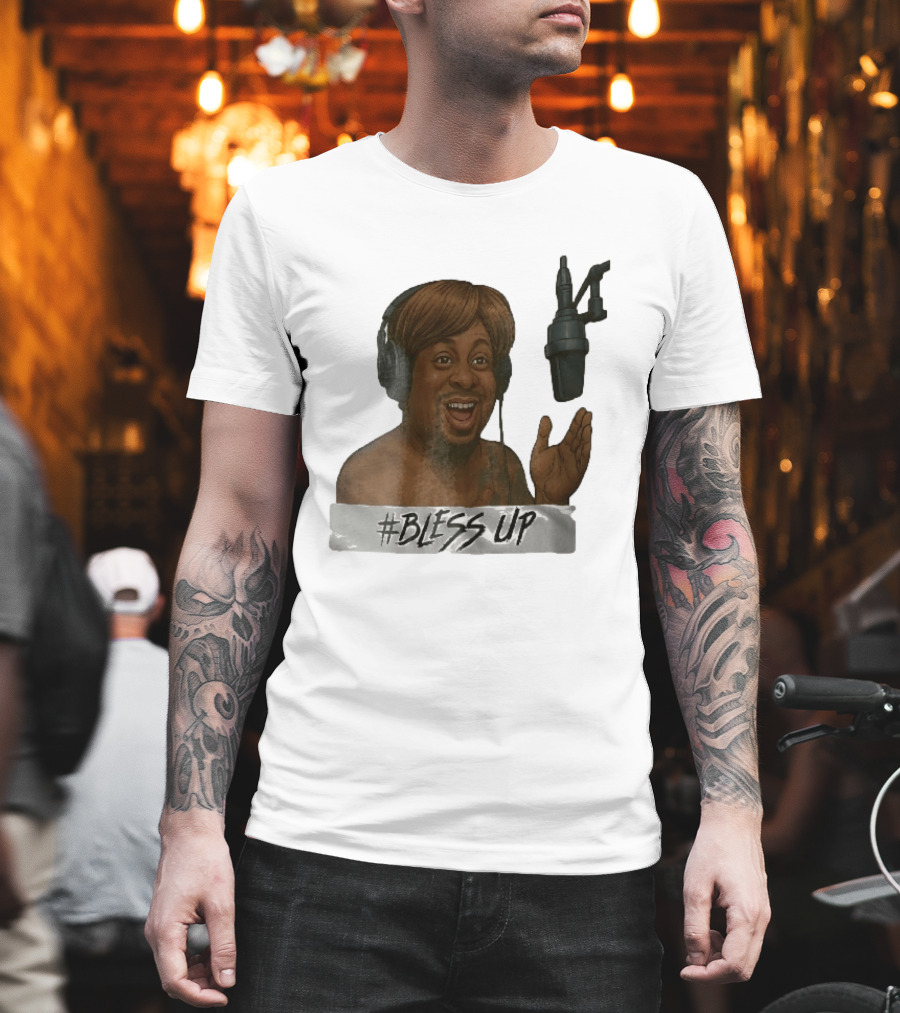 Bless Up Smiling Man Headphones Microphone Caricature T-Shirt