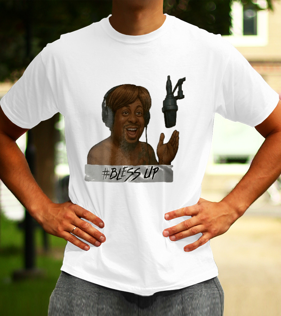 Bless Up Smiling Man Headphones Microphone Caricature T-Shirt