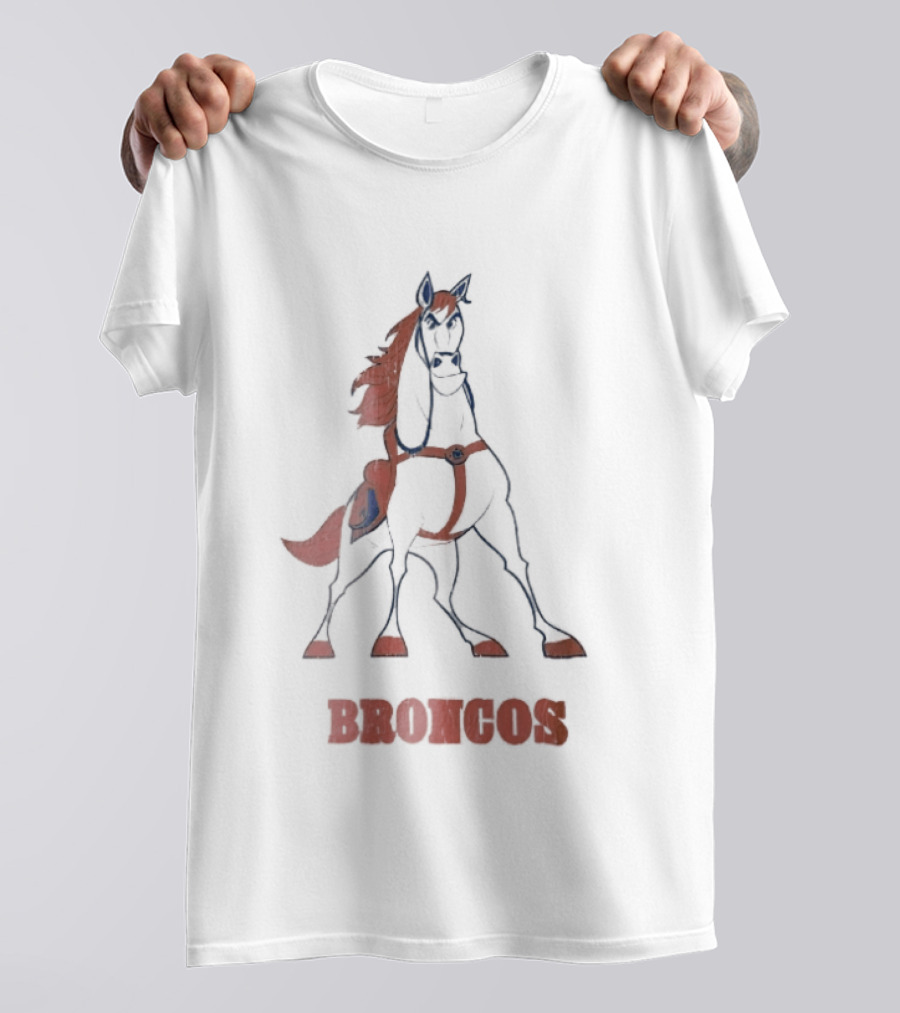 Denver Broncos Cartoon White Horse Orange Mane Harness Broncos T-Shirt