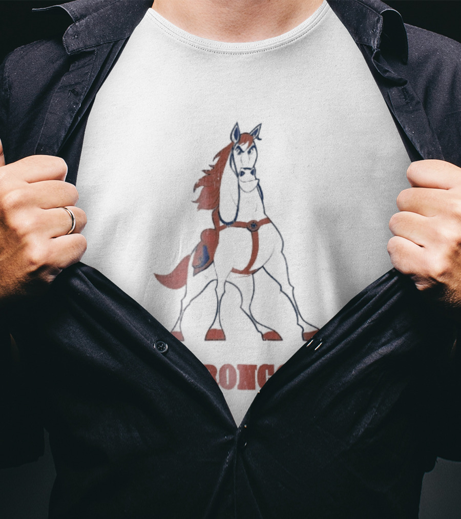 Denver Broncos Cartoon White Horse Orange Mane Harness Broncos T-Shirt