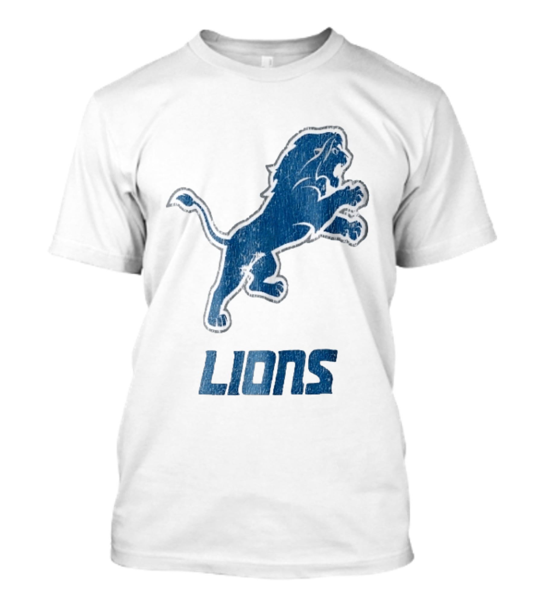 Detroit Lions Distressed Blue Leaping Lion Vintage Team Spirit T-Shirt