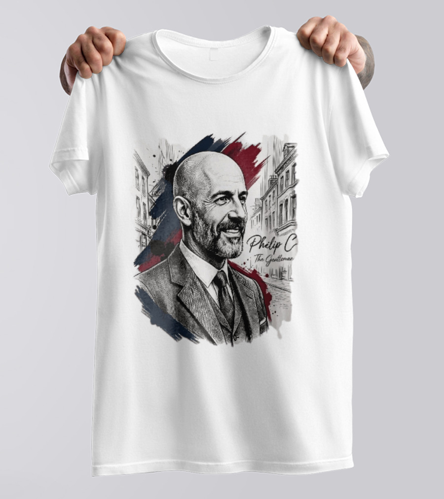 Philip C The Gentleman Bald Bearded Man Suit City Sketch T-Shirt
