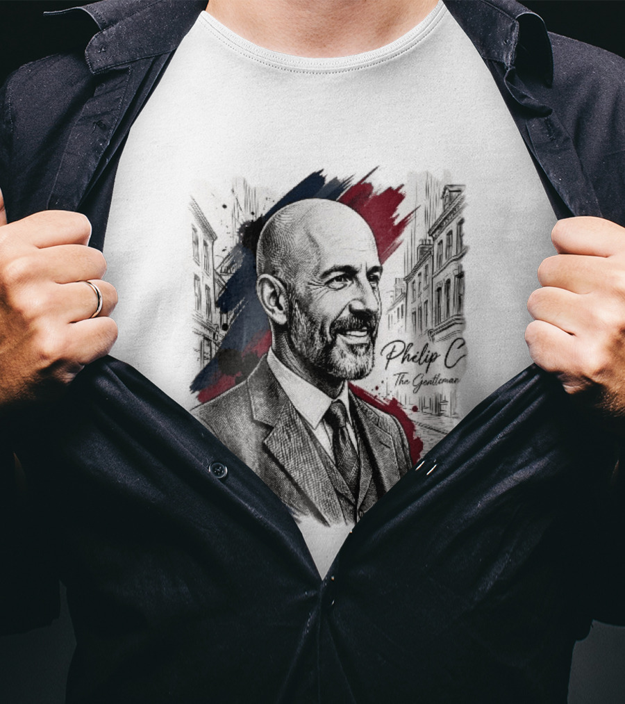 Philip C The Gentleman Bald Bearded Man Suit City Sketch T-Shirt