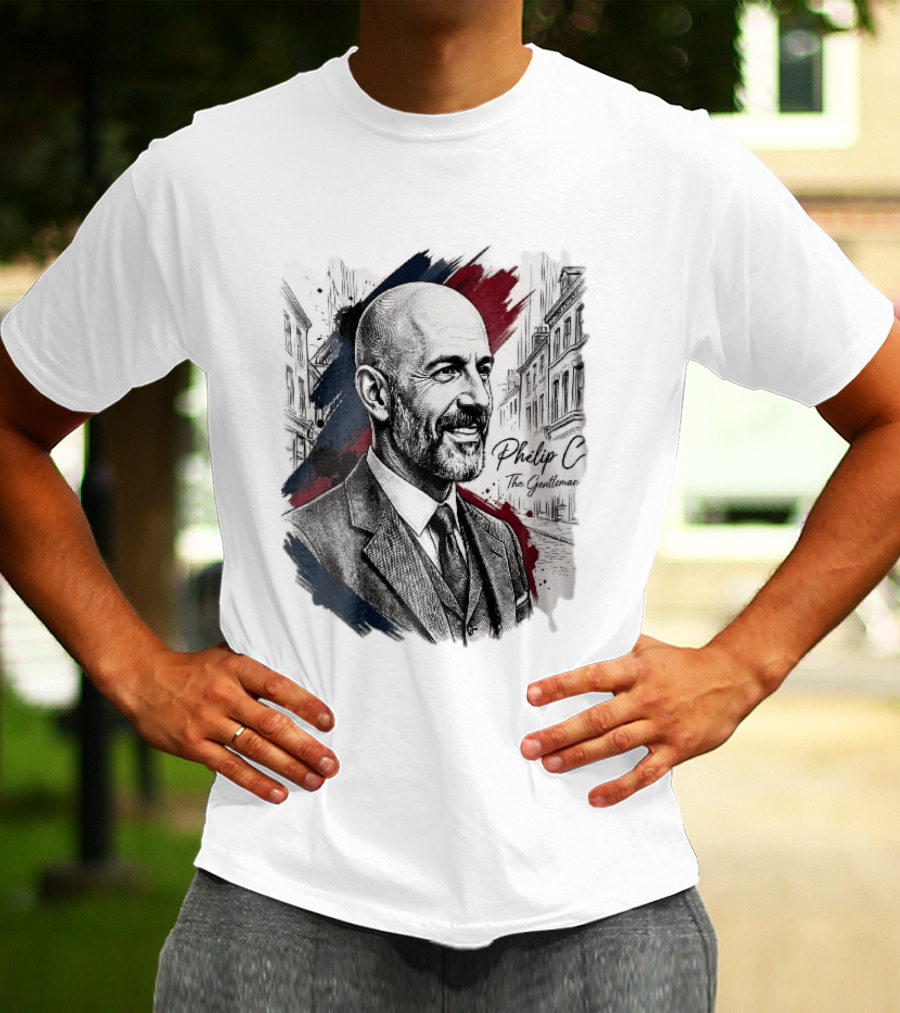 Philip C The Gentleman Bald Bearded Man Suit City Sketch T-Shirt