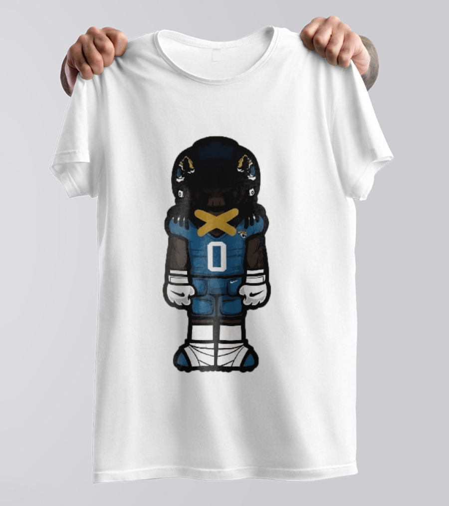Jacksonville Jaguars Cartoon Caricature Player Jersey 0 Gold Tape Football Team Merchandise T-Shirt