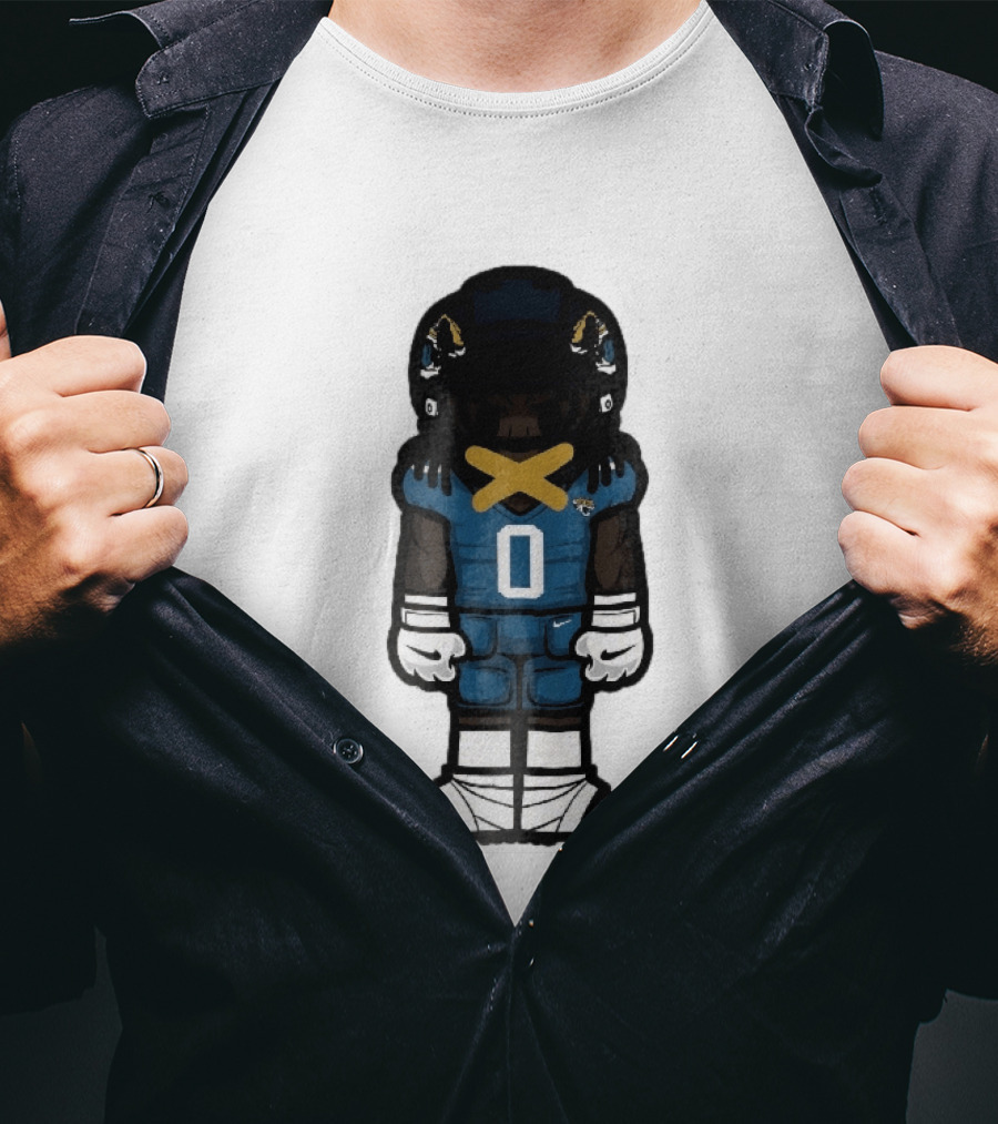 Jacksonville Jaguars Cartoon Caricature Player Jersey 0 Gold Tape Football Team Merchandise T-Shirt