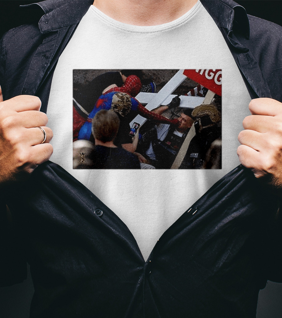 Unmasked Conflict Spider Man Vs Jake Lang Rally Minneapolis Protest T-Shirt
