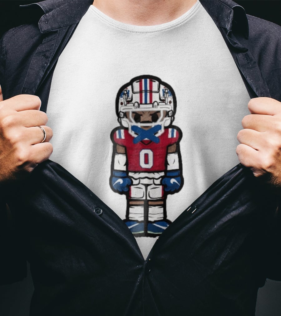 New England Patriots Cartoon Caricature Football Player Red Jersey Number 0 Helmet And Gloves T-Shirt