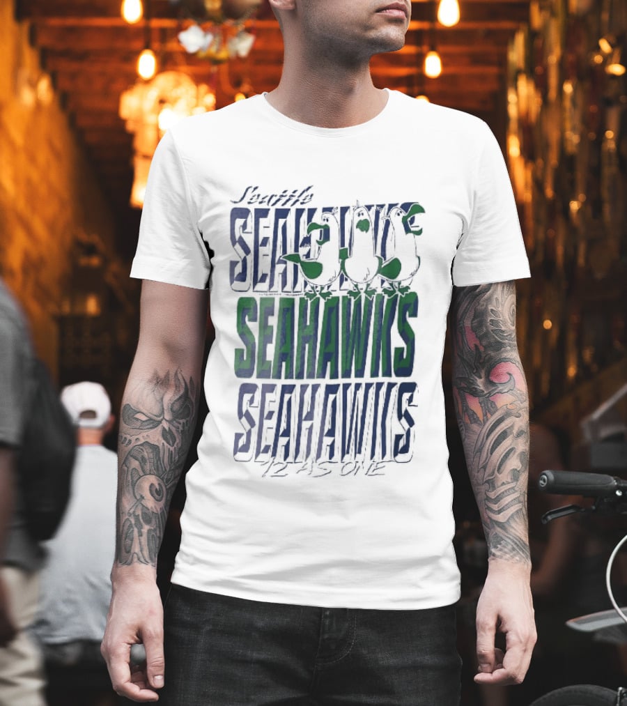 Lynch Seattle Seahawks 12 As One Three Seagulls Caricature 3D Lettering T-Shirt