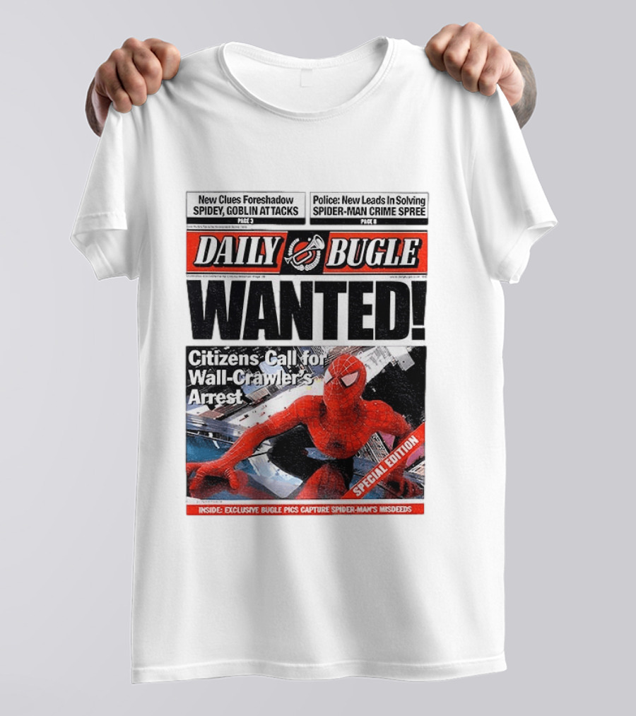 Daily Bugle Wanted Citizens Call Wall Crawler's Arrest Special Edition Spiderman Goblin Police Crime Spree T-Shirt