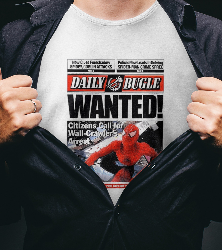 Daily Bugle Wanted Citizens Call Wall Crawler's Arrest Special Edition Spiderman Goblin Police Crime Spree T-Shirt
