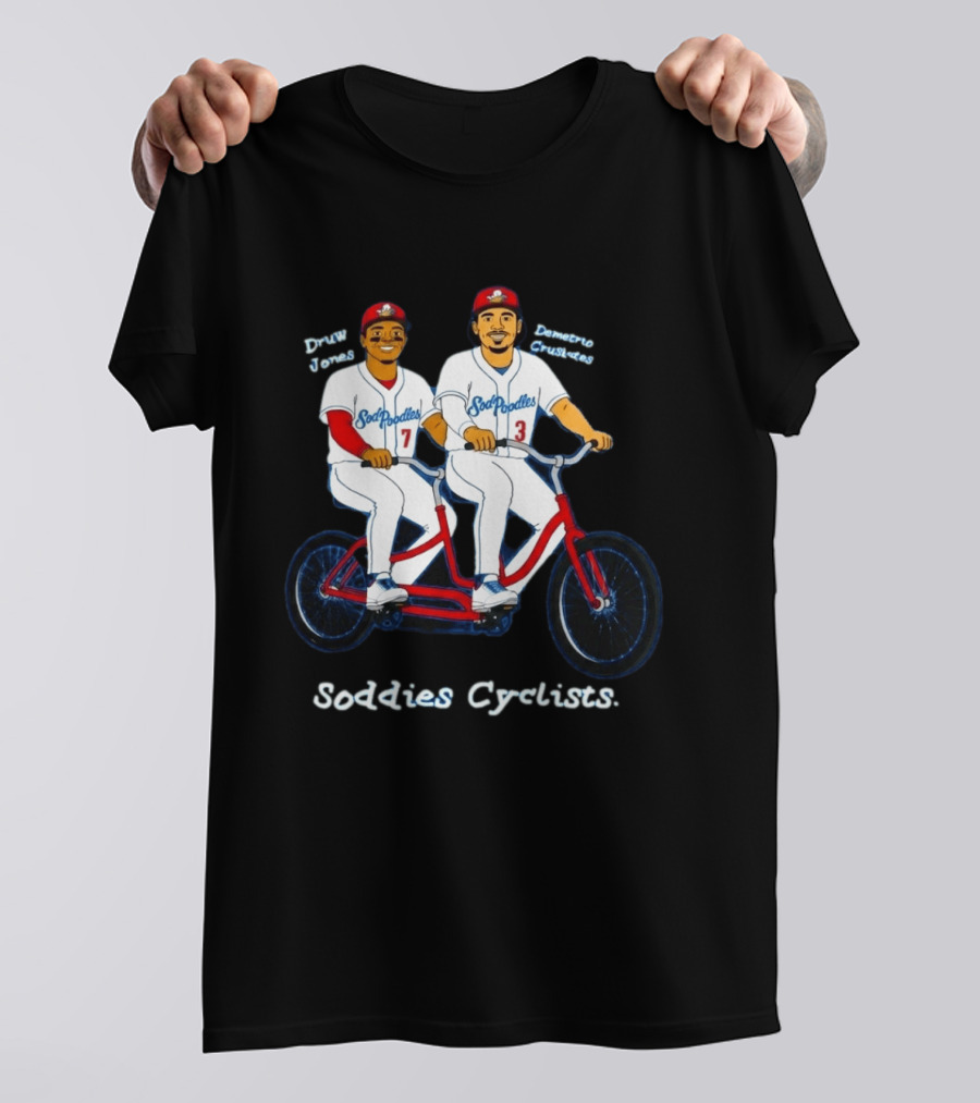 Soddies Cyclists Drew Jones Demelio Crisantes Amarillo Sod Poodles Tandem Bike T-Shirt