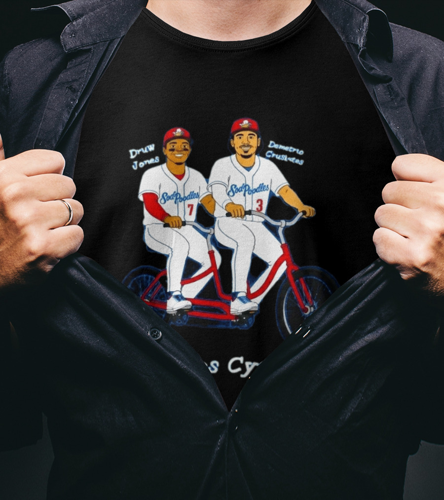 Soddies Cyclists Drew Jones Demelio Crisantes Amarillo Sod Poodles Tandem Bike T-Shirt