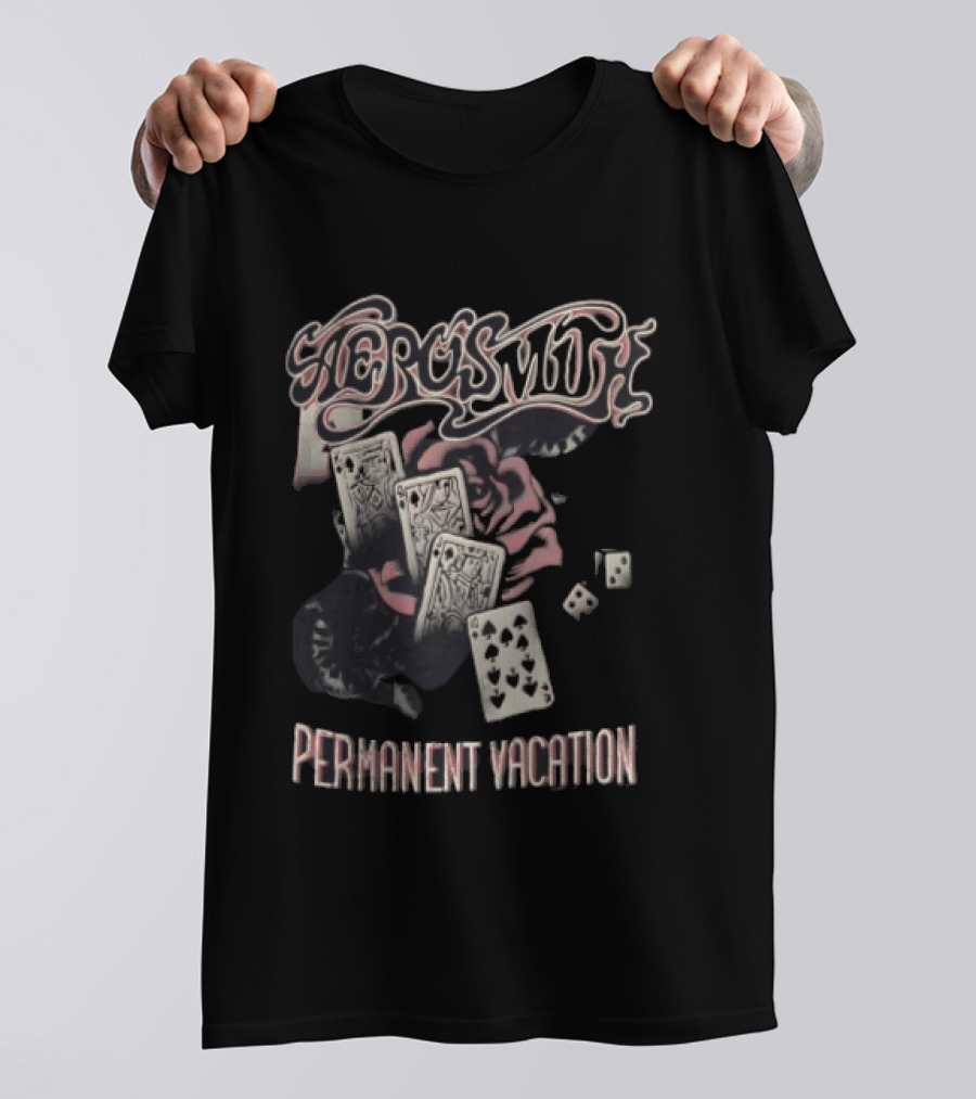 Aerosmith Permanent Vacation Cards And Rose T-Shirt