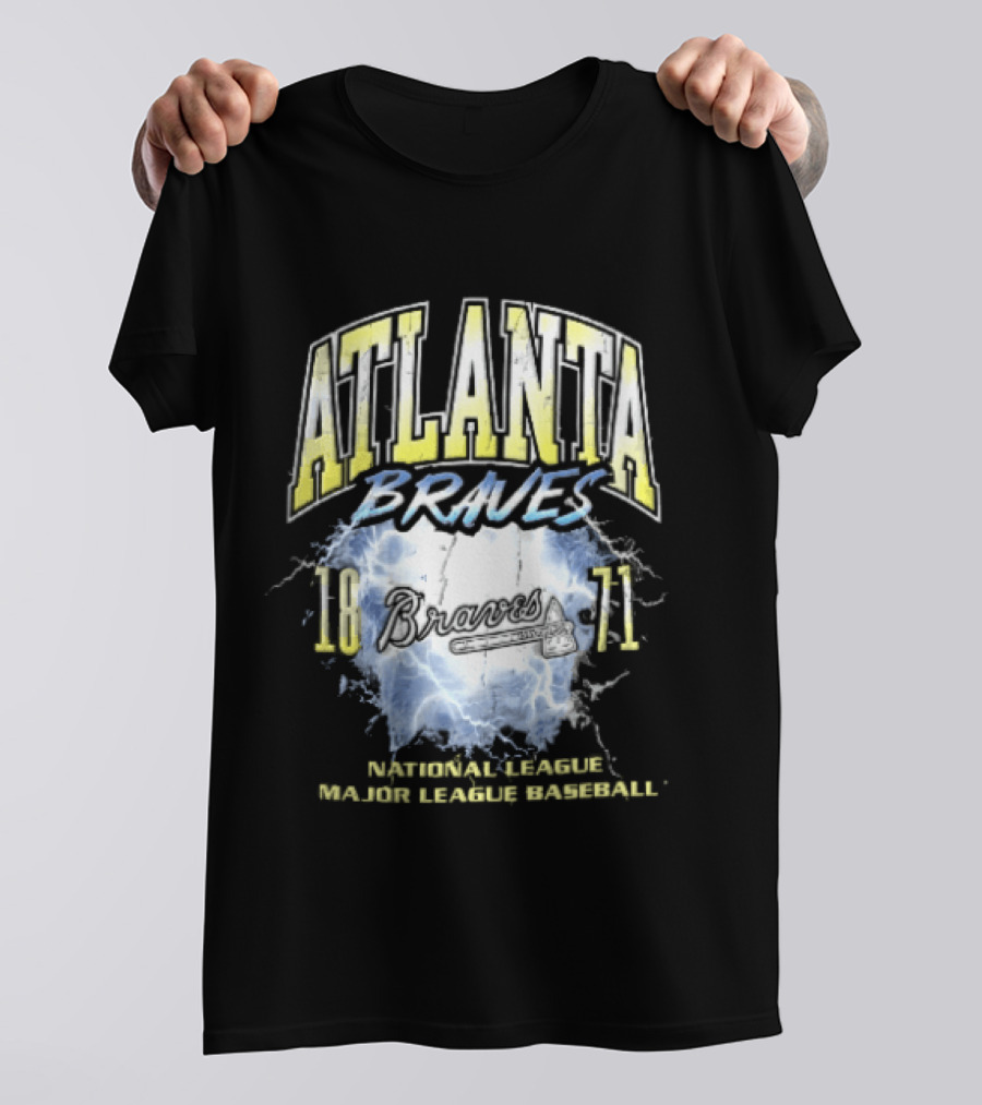 Atlanta Braves 1871 Lightning Burst National League Major Baseball Tomahawk Script T-Shirt