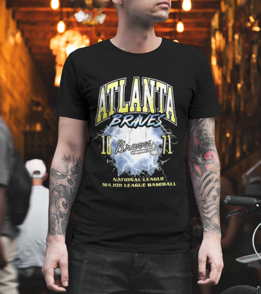 Atlanta Braves 1871 Lightning Burst National League Major Baseball Tomahawk Script T-Shirt