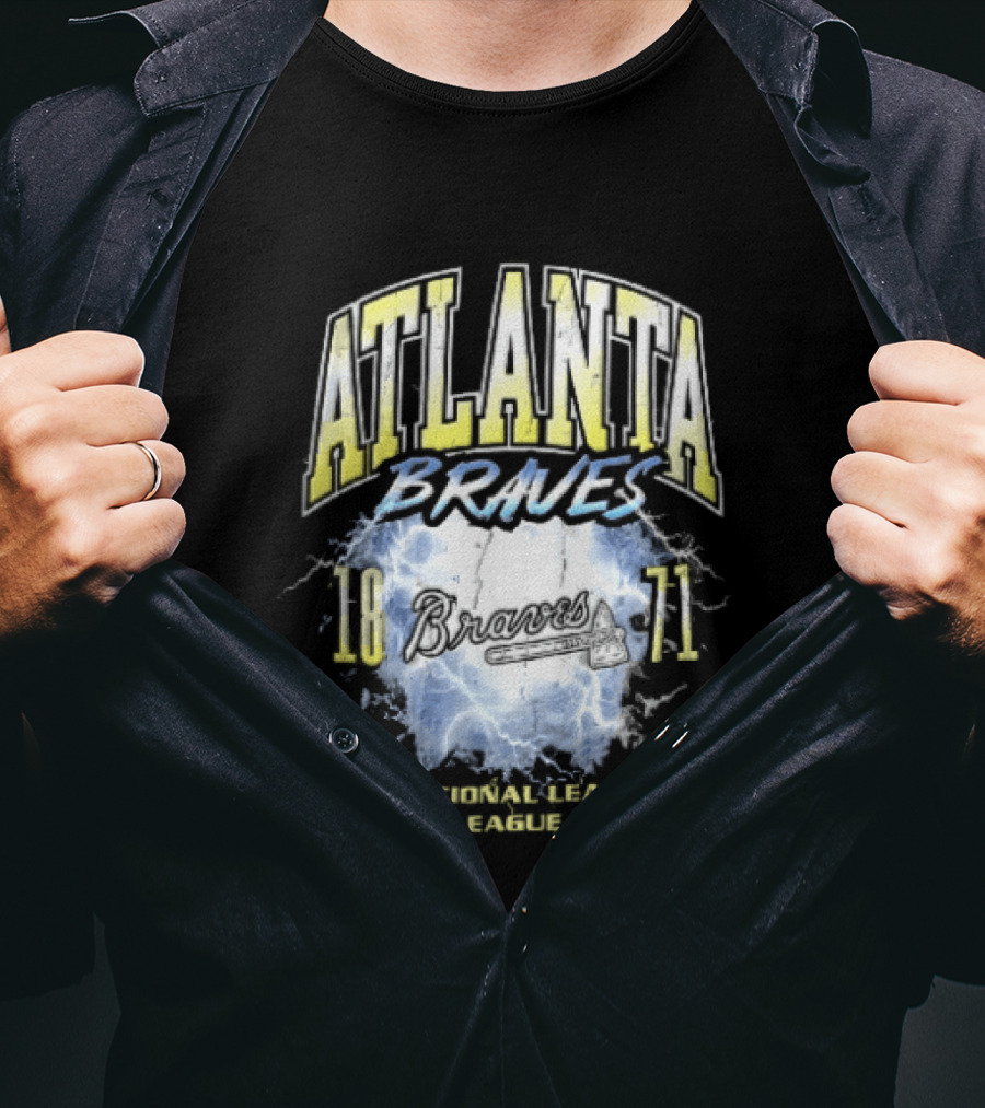 Atlanta Braves 1871 Lightning Burst National League Major Baseball Tomahawk Script T-Shirt