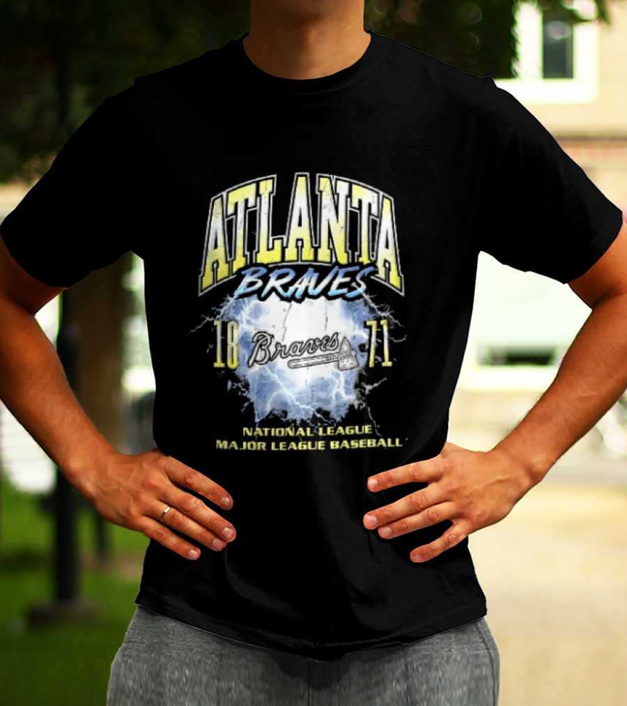 Atlanta Braves 1871 Lightning Burst National League Major Baseball Tomahawk Script T-Shirt