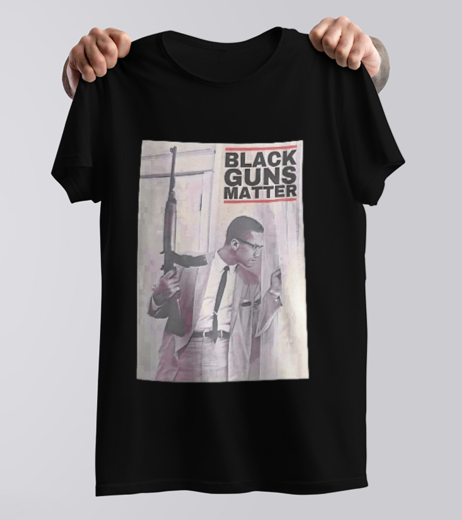 Black Guns Matter Malcolm X Holding Rifle Sketch T-Shirt