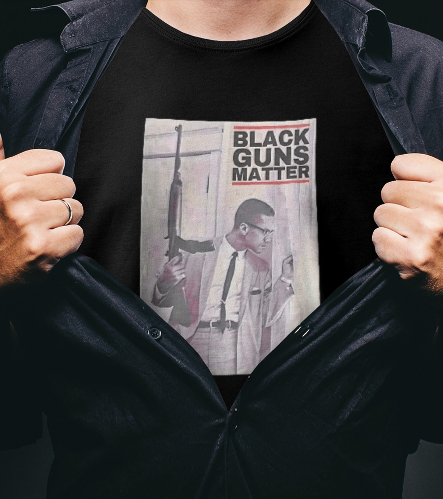 Black Guns Matter Malcolm X Holding Rifle Sketch T-Shirt