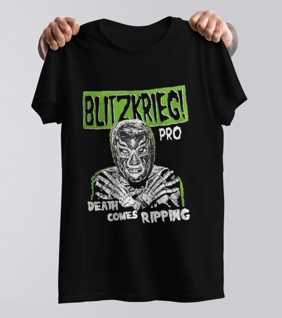 Blitzkrieg Pro Death Comes Ripping Masked Luchador Skeleton T-Shirt