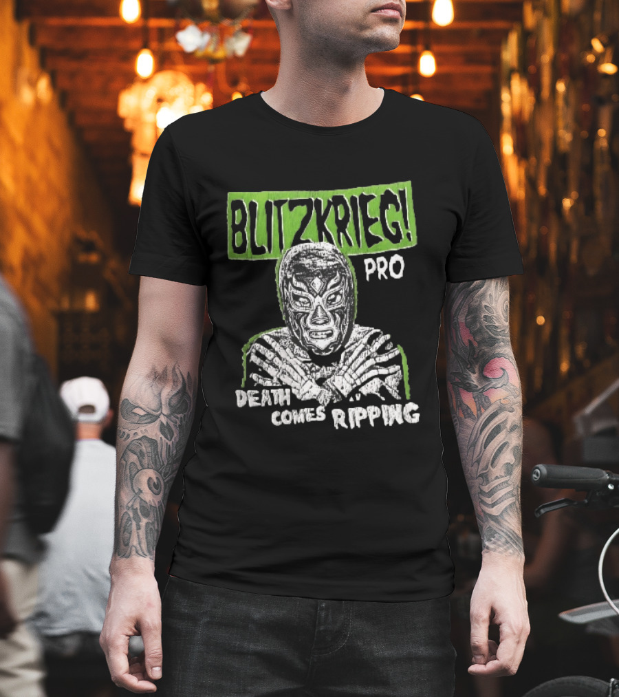 Blitzkrieg Pro Death Comes Ripping Masked Luchador Skeleton T-Shirt