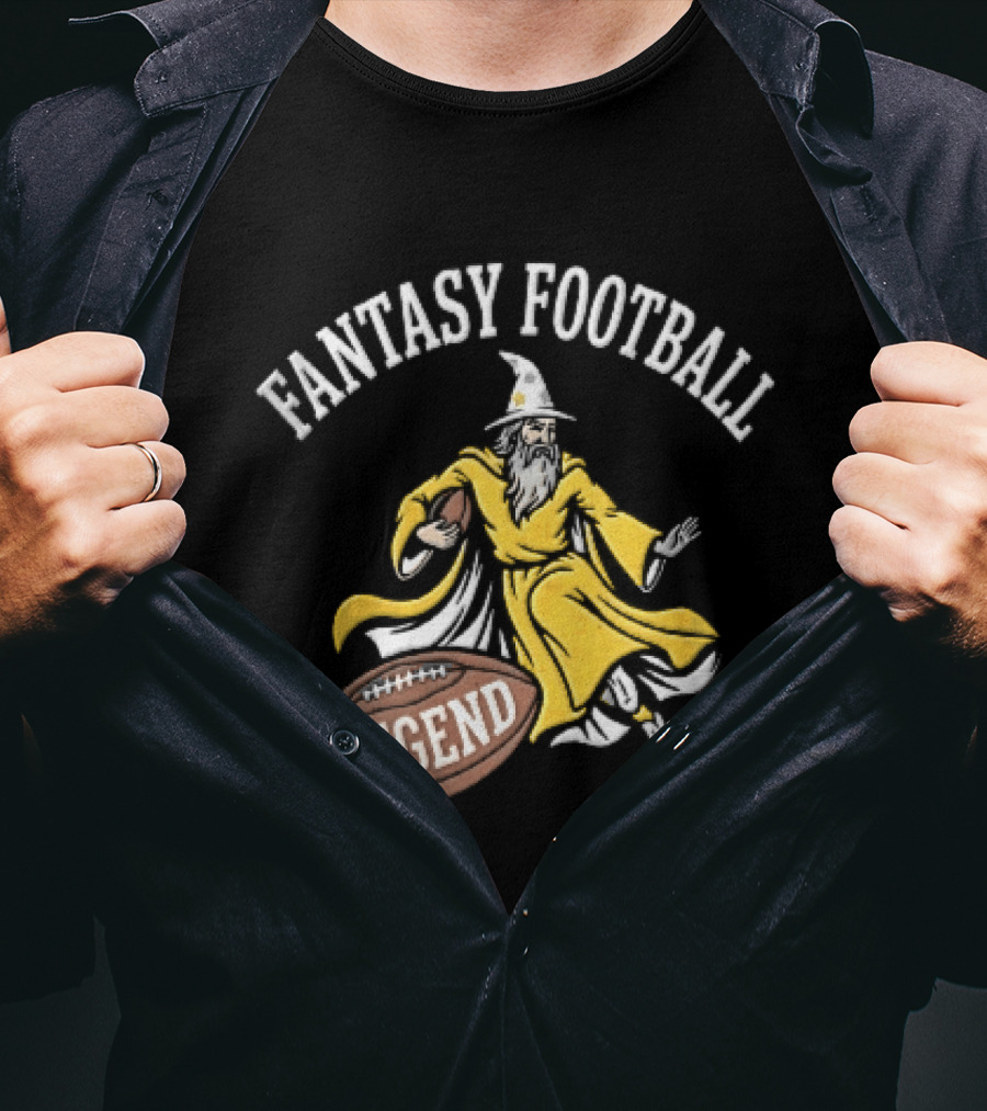 Fantasy Football Legend Yellow Robe Wizard Running With Ball T-Shirt