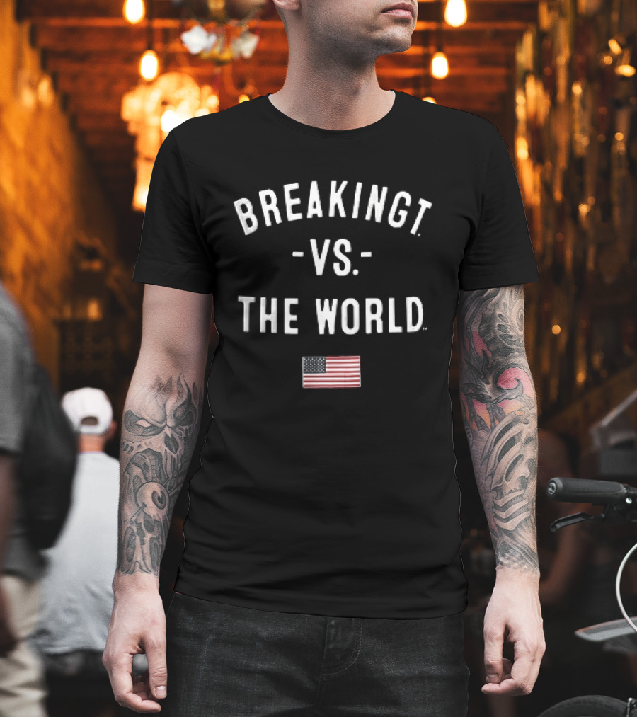Breakingt Vs The World American Flag USA Theme White Arched T-Shirt