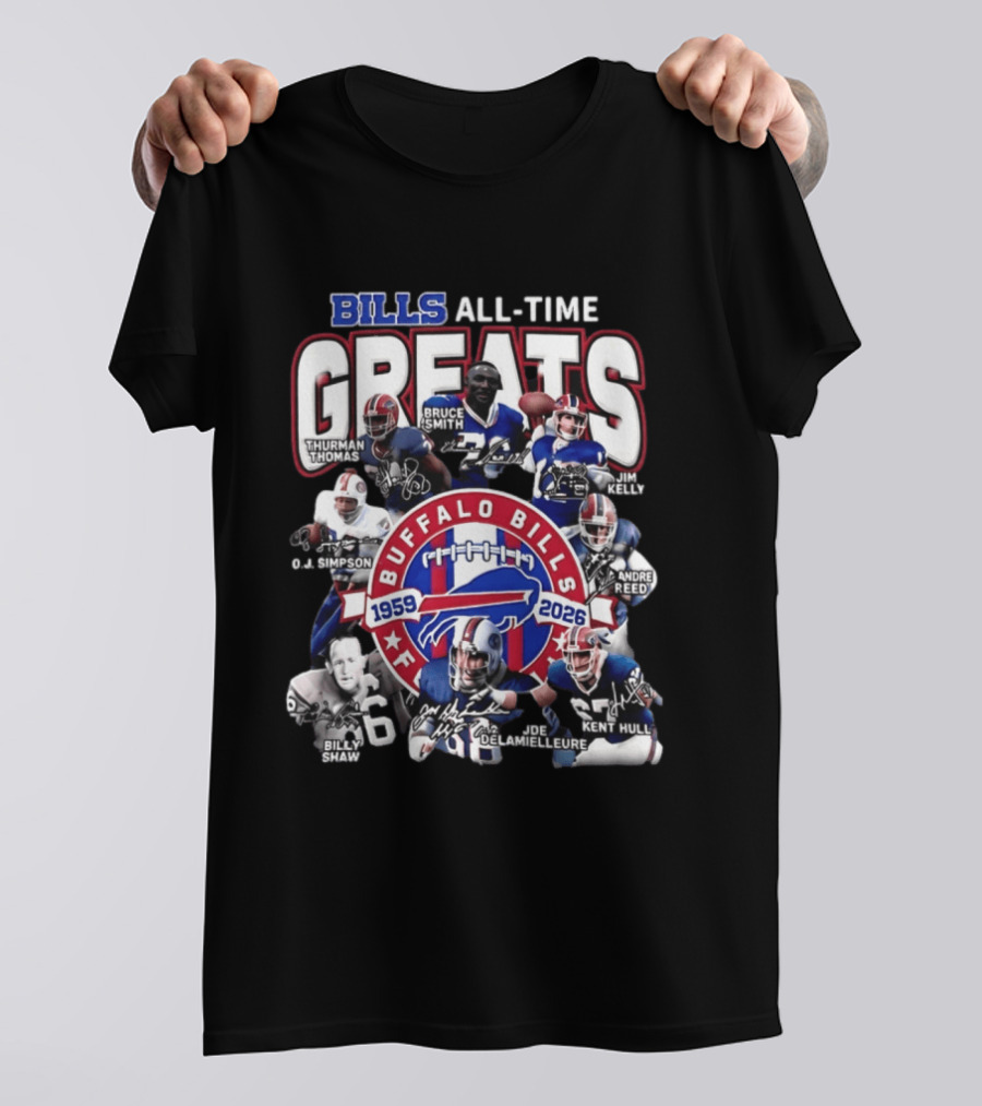 Buffalo Bills All Time Greats 1959 2026 NFL Legends Signatures T-Shirt