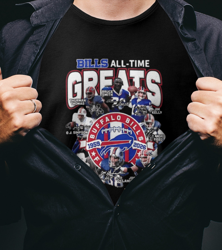 Buffalo Bills All Time Greats 1959 2026 NFL Legends Signatures T-Shirt